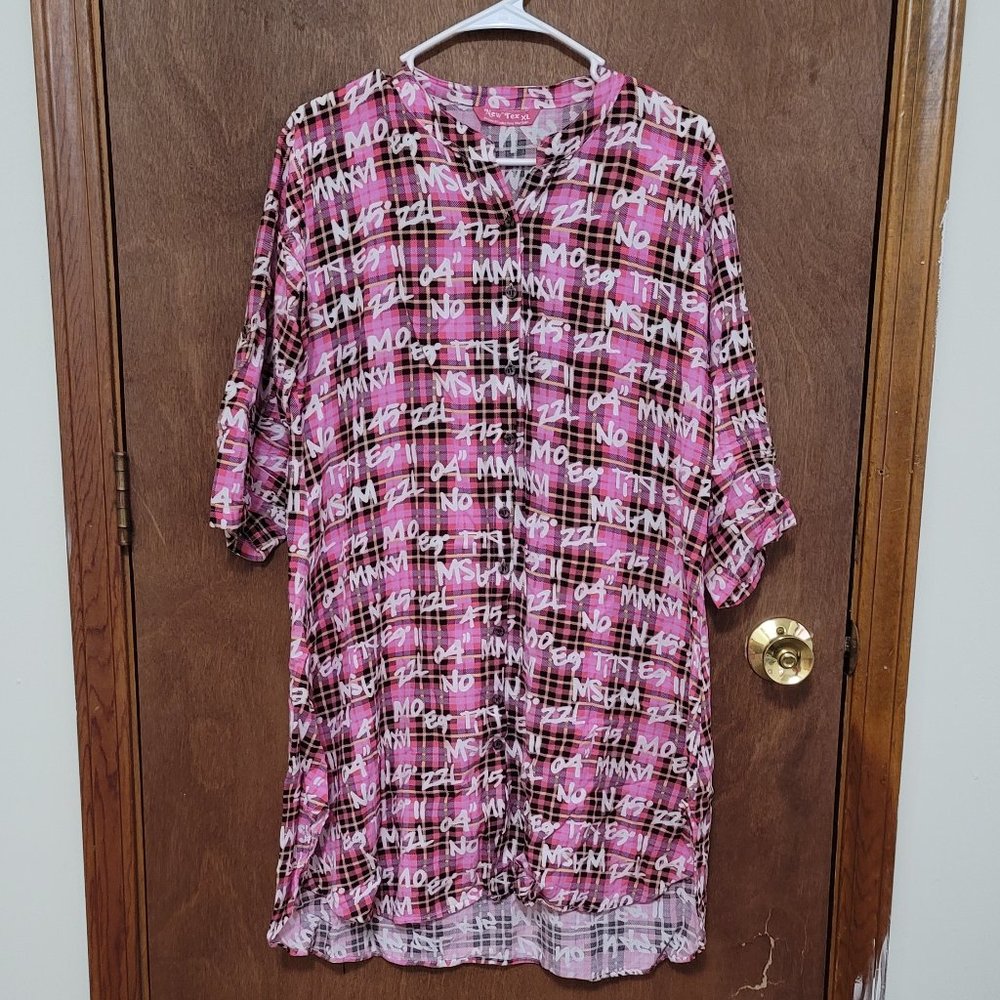 Women Button Down Long Shirt Cotton Pink Size L